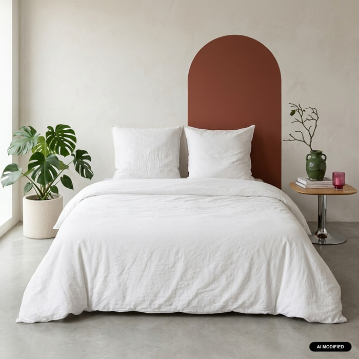 Parure de lit microfibre lavée 2 places blanc LUNA