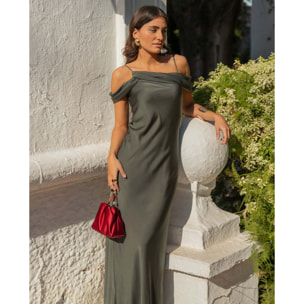 Vestido largo escote drapeado