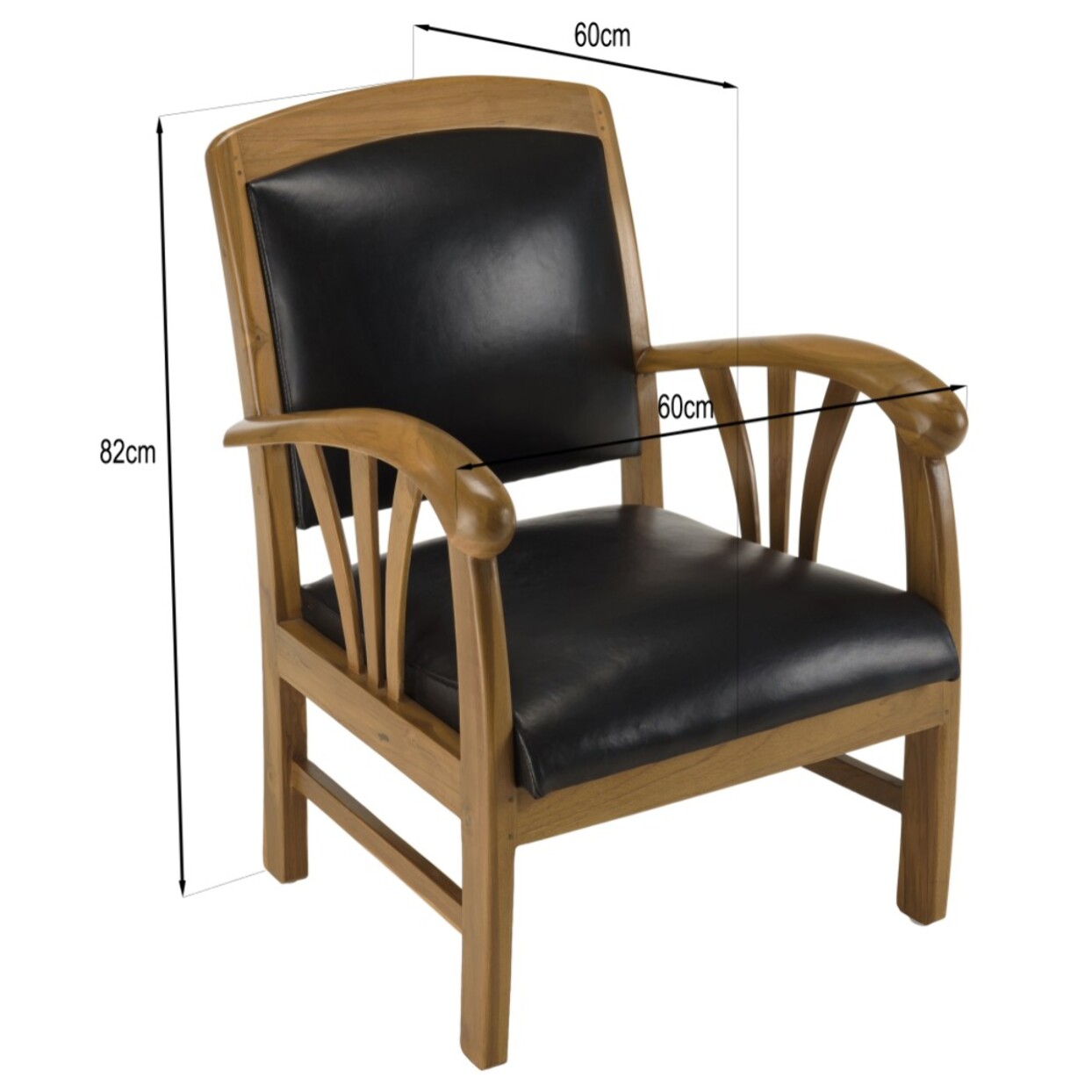 DAK - Fauteuil teck et cuir noir