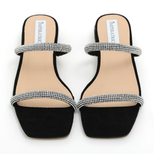 Sandali bassi in simil camoscio con fasce ricoperte di strass