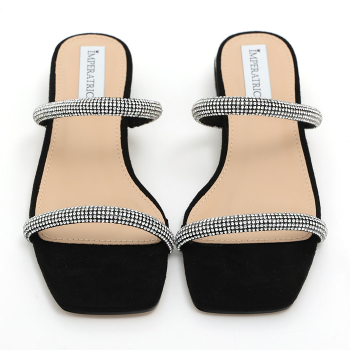 Sandali bassi in simil camoscio con fasce ricoperte di strass