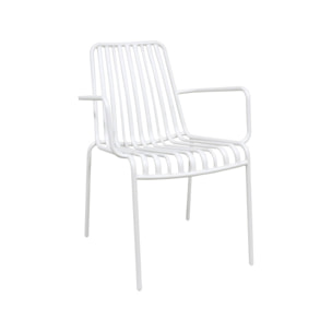 Lot de 2 fauteuils de jardin FLORIDA blanc empilable en acier. L 59 x P 53.5 x H 78 cm