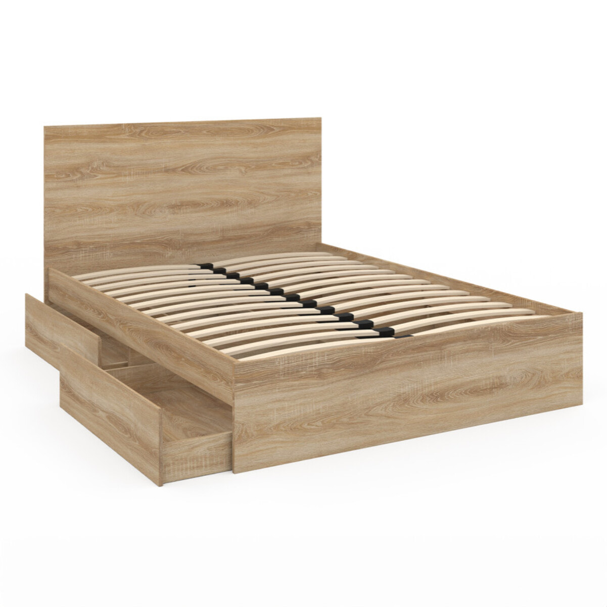 Lit Oklahoma 140x190cm effet hêtre avec tiroirs