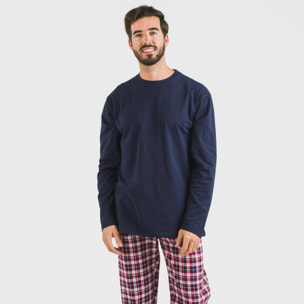 Pijama hombre franela Cuadro Sergio Azul Marino
