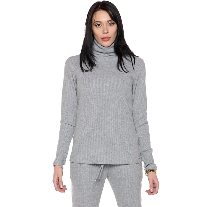 T-shirt da donna con collo a dolcevite a manica lunga in costina 'Pearl'