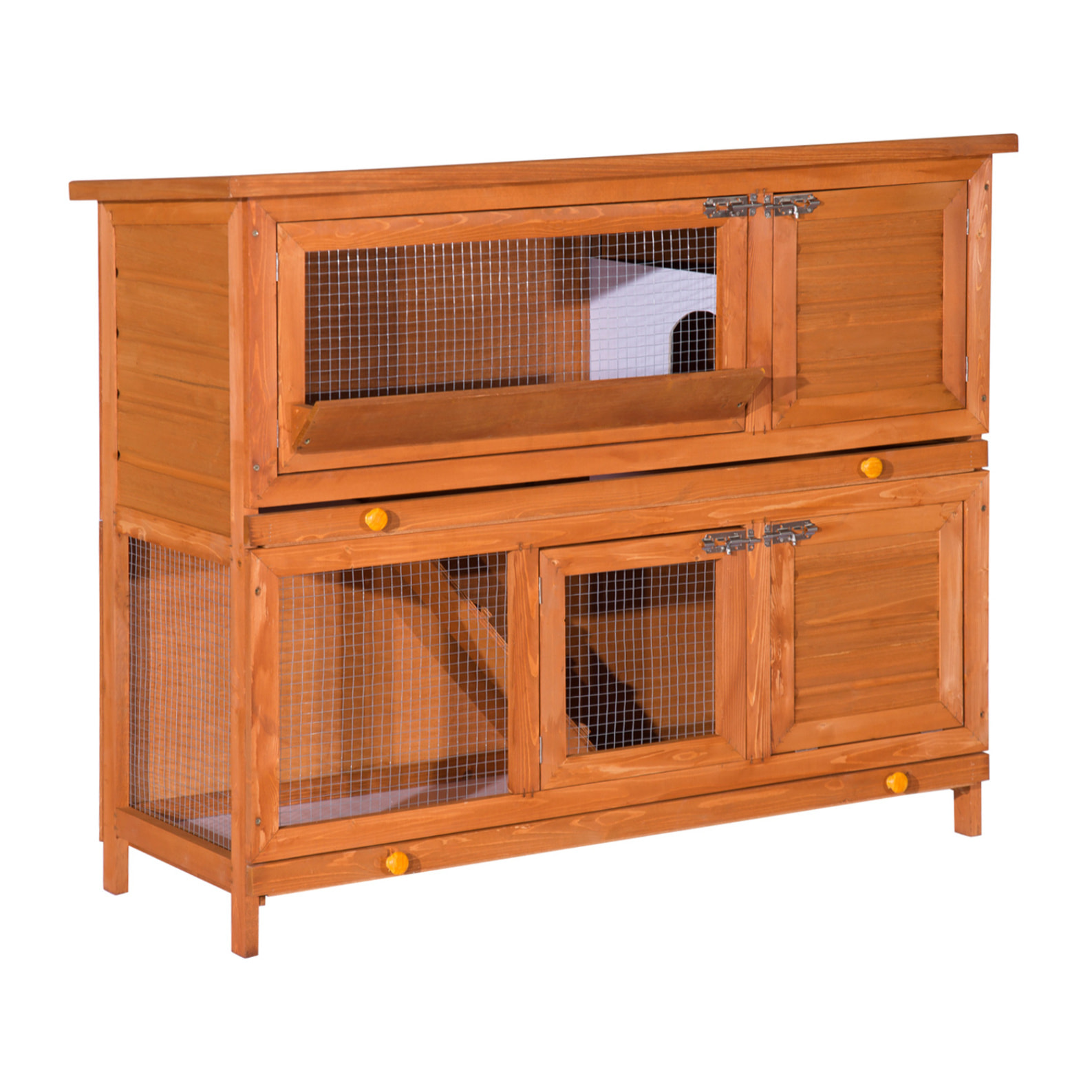 Cage a lapin poulailler clapier en bois de pin de grande taille avec 2 etages 120x48x100 cm