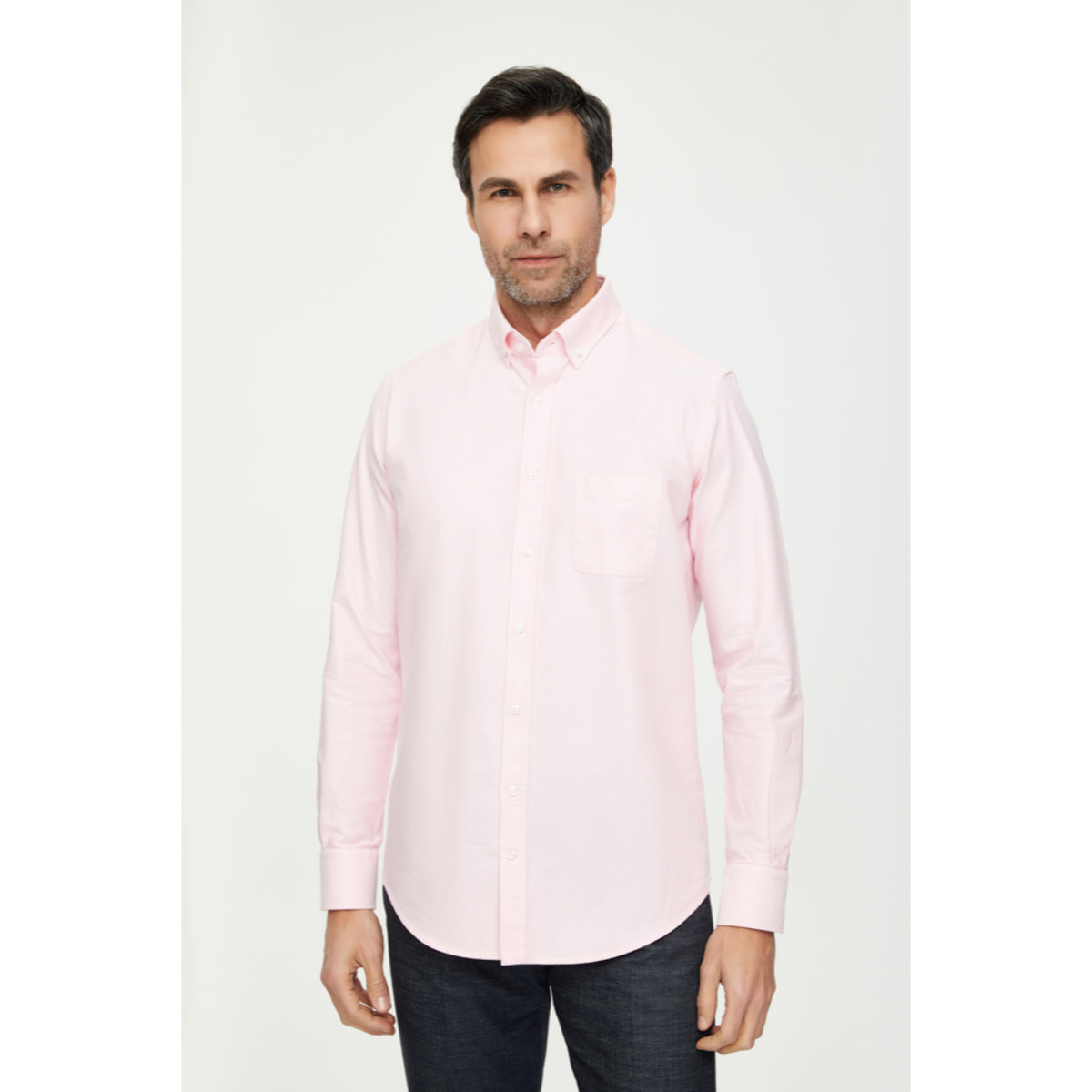 Camicia Uomo 1 Bottone Button Down Slim Oxford Lavato Unito Rosa
