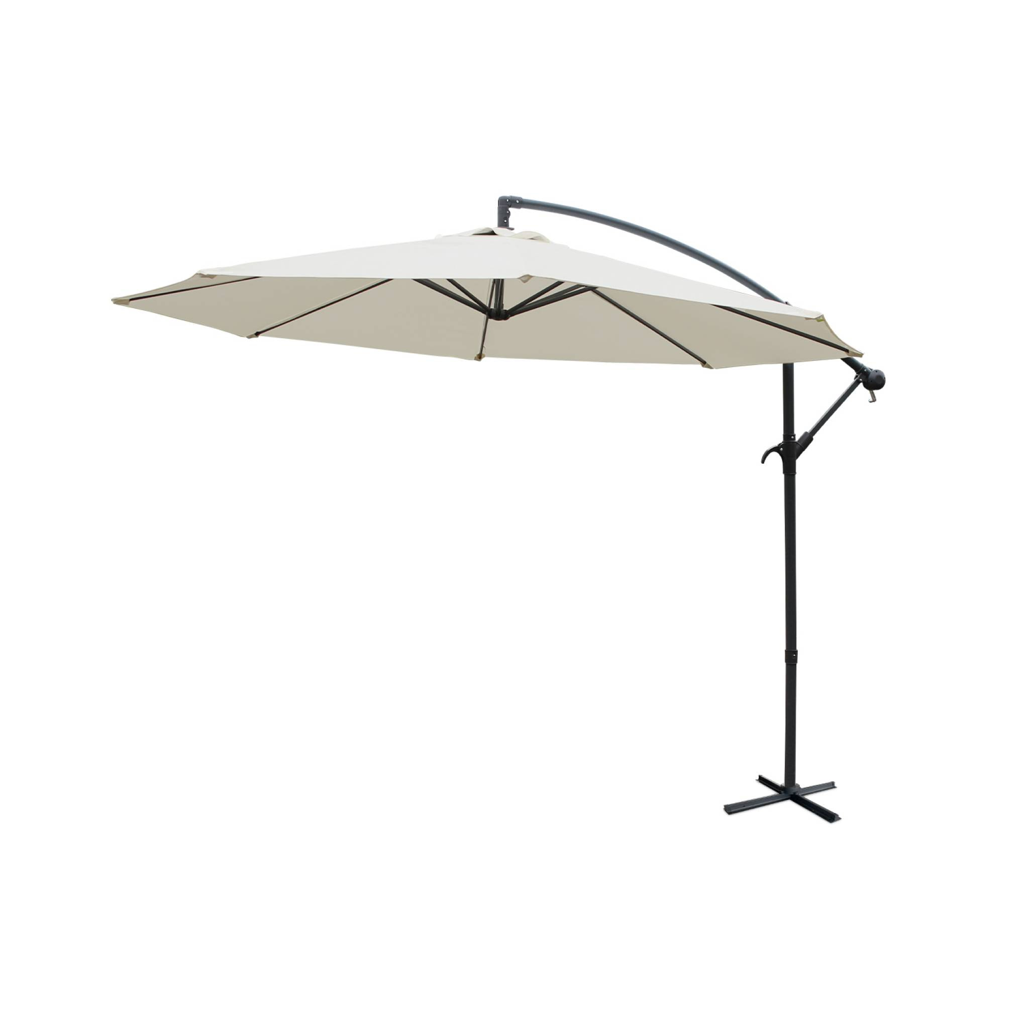 Parasol déporté rond Ø300cm  - Hardelot - Ecru - Manivelle anti-retour | Toile déperlante | Facile à utiliser