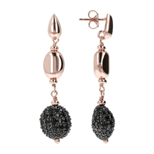 Orecchini Pendenti a Filo con Bead Lucida e Sfera Pavé di Cubic Zirconia