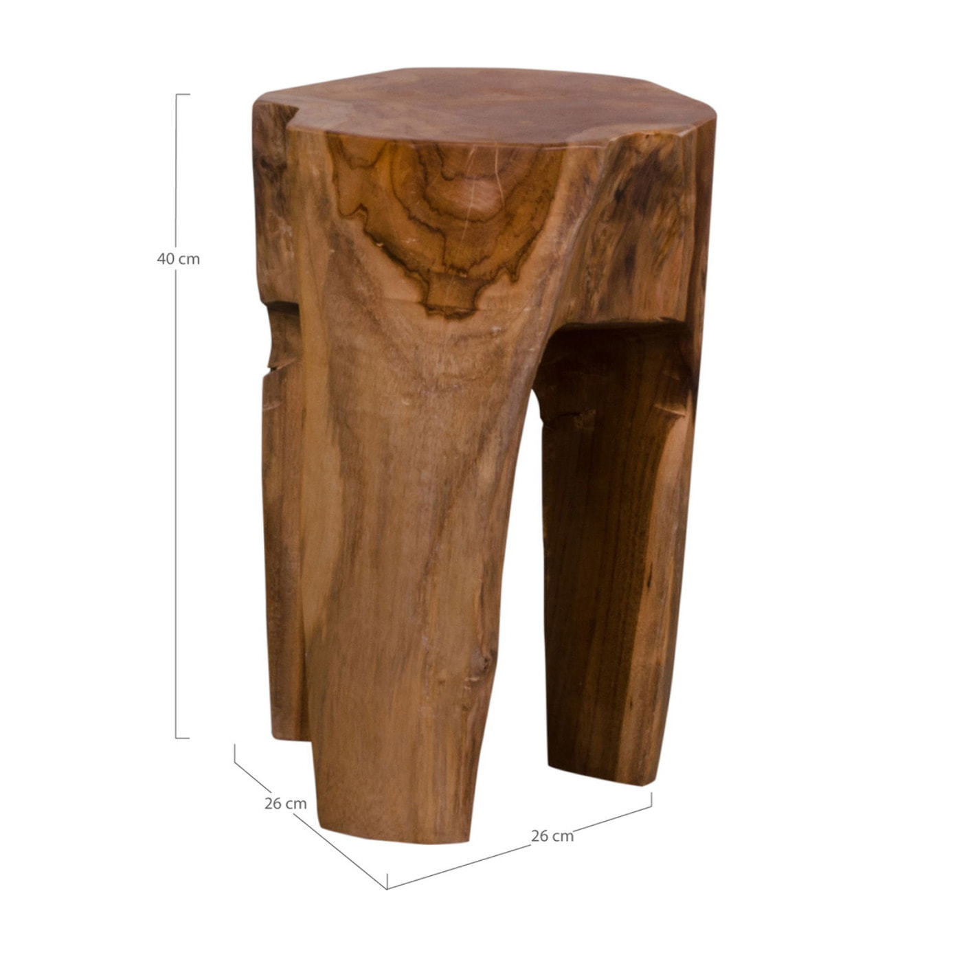 Sgabello Rose in teak naturale a 3 gambe, ø26 x 40 cm