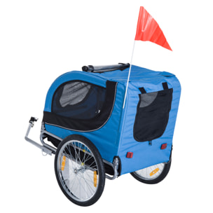 Remorque velo pour chien animaux avec 8 reflecteurs drapeau bleu noir