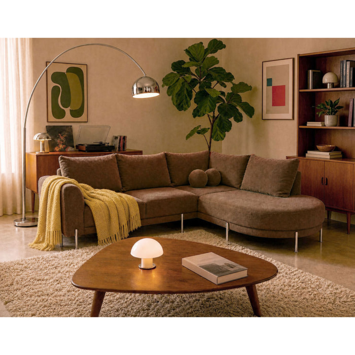 Gabin - Canapé d'angle droit 5 places en velours texturé - Taupe