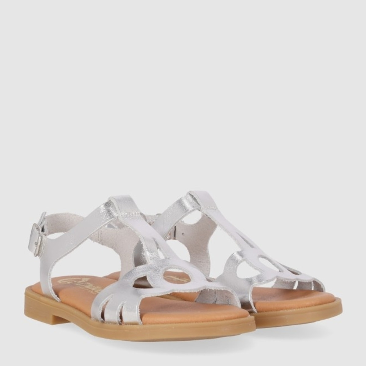 Sandalias de Piel - Plata - Tacón: Bajo