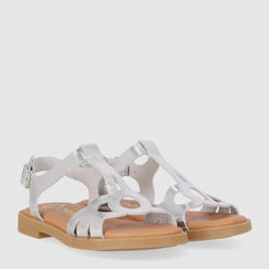 Sandalias de Piel - Plata - Tacón: Bajo