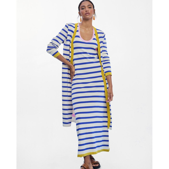 Abito in maglia a righe tricolore con finiture a coste a contrasto