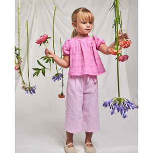 BLUSA VOILE ROSA FUCSIA CON MANGA ABULLONADA