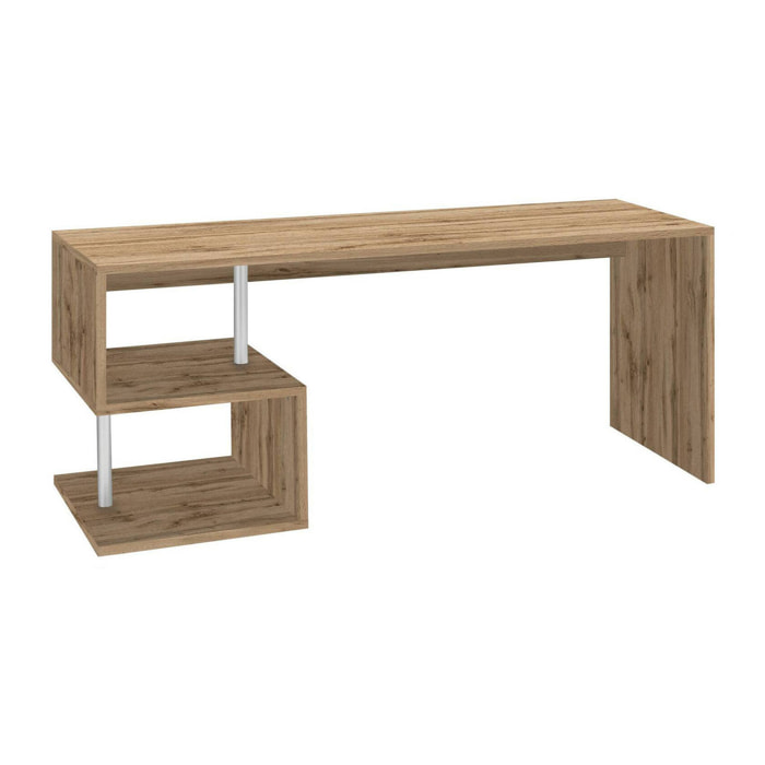 Scrivania Poseidone, Scrittoio lineare porta PC, Tavolo multiuso per ufficio, Scrivania salvaspazio multiposizione, 100% Made in Italy, cm 180x60h78, Rovere