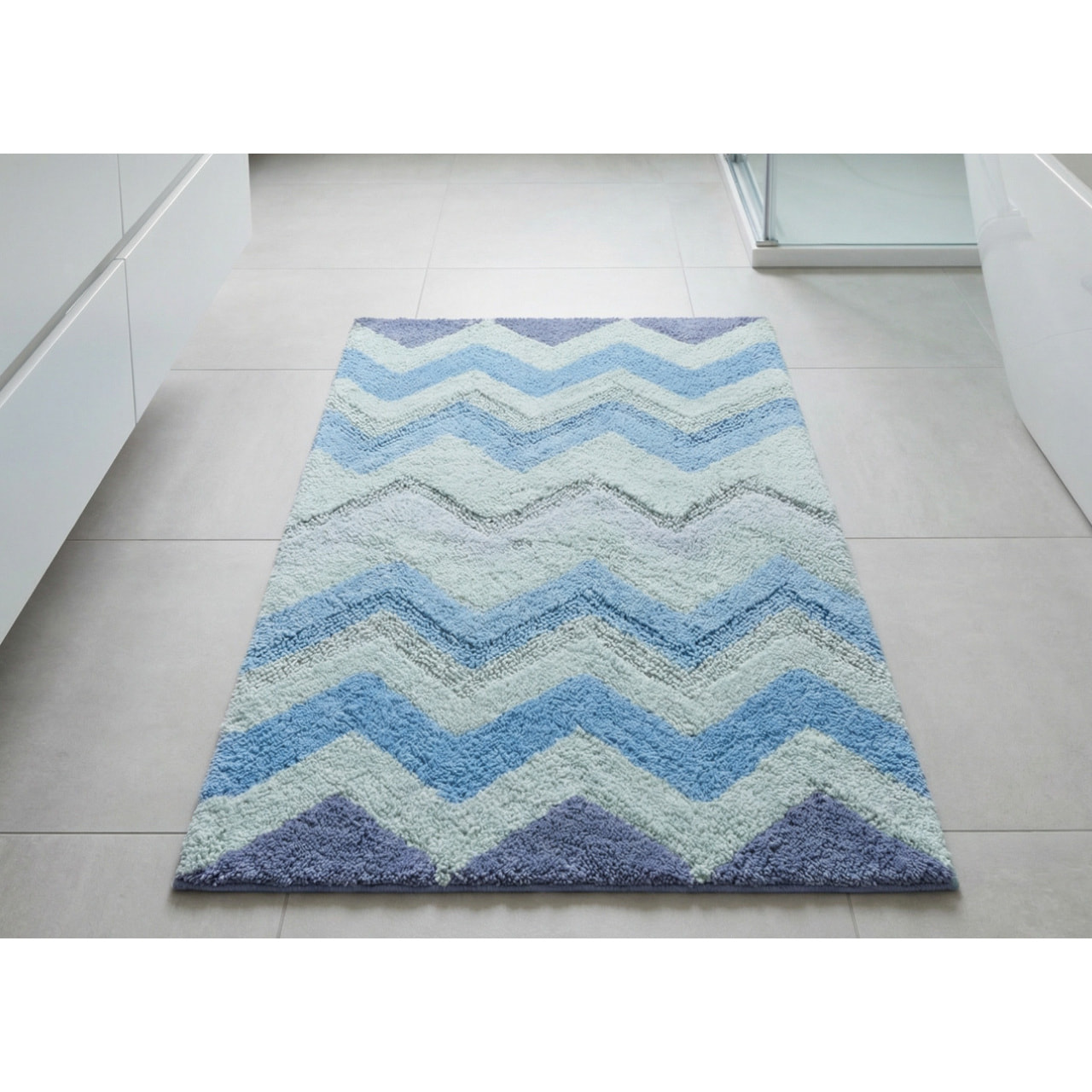Tappeto Bagno Super Assorbente E Antiscivolo Fantasia Zig Zag Modello Corner Oceano