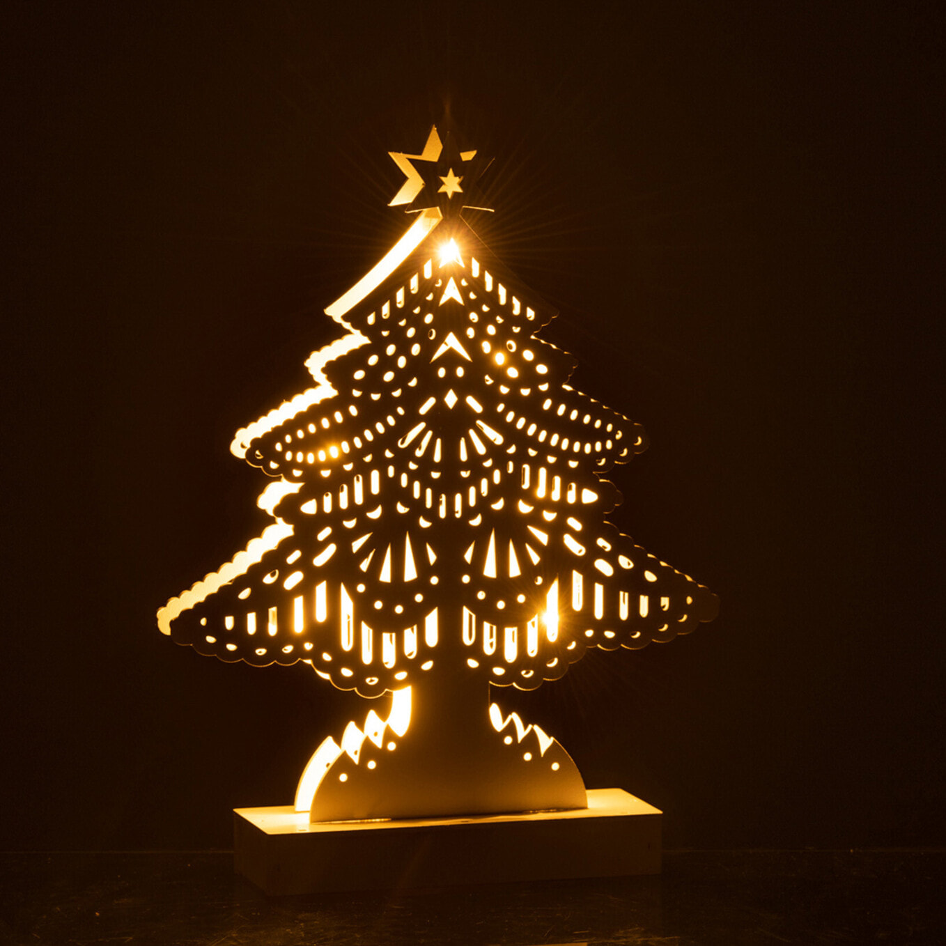 J-Line décoration Sapin De Noël - bois - blanc - large - LED