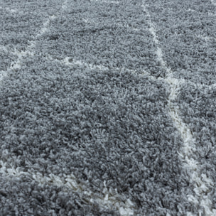 ALVOR - Tapis shaggy rond à poils longs motif berbère gris