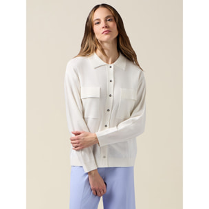 Oltre - Camicia in maglia con micro paillettes - Bianco