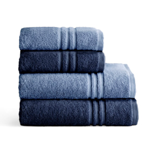 Set 2 toallas ducha + 2 toallas lavabo navy- celeste premium
