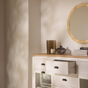 Buffet Avelin -bois massif de mindi et placage naturel de mindi-couleur blanc bergen/naturel 160 x 105 x 42 cm