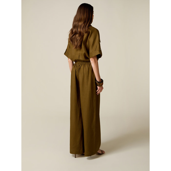 Oltre - Pantaloni palazzo in lino - Verde militare