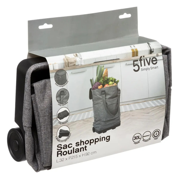 Sac de shopping avec 2 roulettes gris