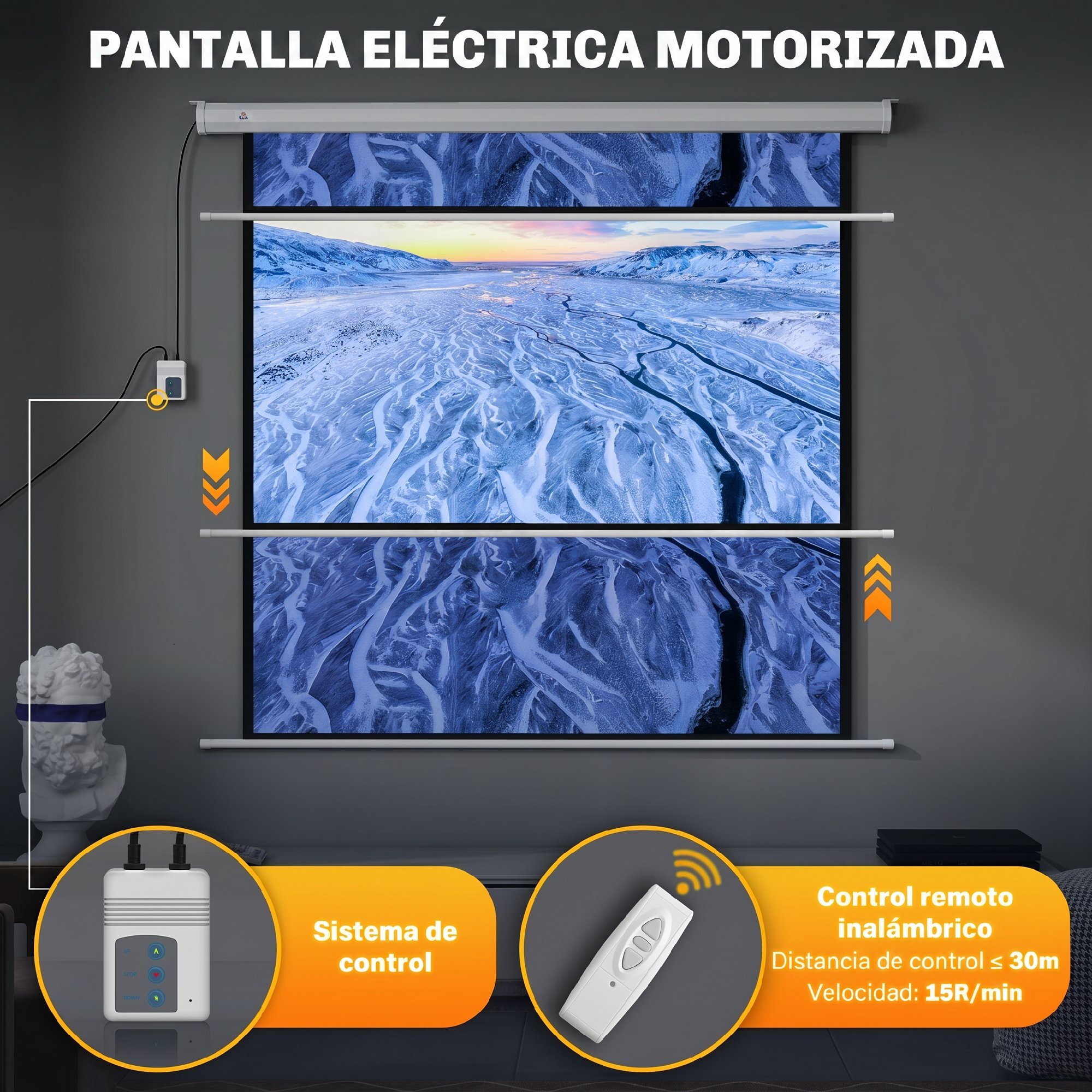 Pantalla de Proyector Eléctrica 85 Pulgadas, Pantalla de Proyección con Control Remoto, Formato 1:1, HD 4K, para Interior y Exterior, Eventos Deportivos, Cine en Casa, Oficina, Blanco