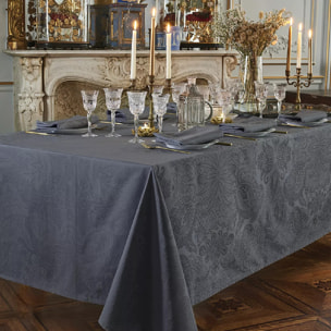Nappe pur coton enduit motif jacquard gris Mille isaphire zinc
