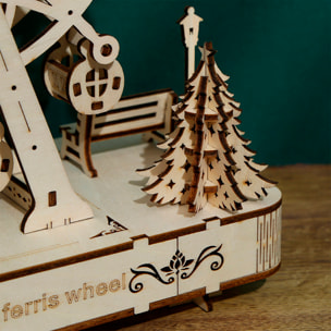 Maqueta de Madera 3D, diseño de Noria con música y movimiento mecánico. 133 piezas.