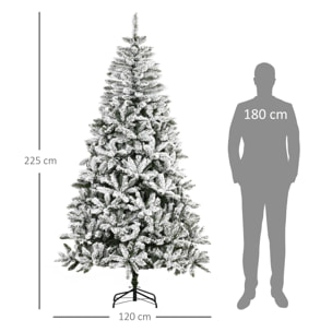 Árbol de Navidad Artificial 225 cm con Nieve Ignífugo con 1300 Ramas Hojas de PVC Apertura Automática Base Plegable y Soporte Metálico Decoración Navideña para Interiores Verde