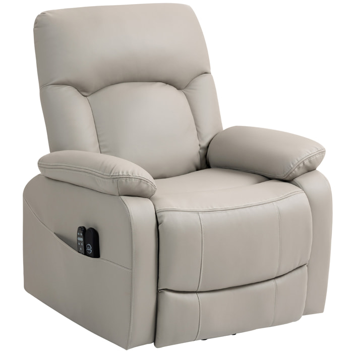 Fauteuil releveur électrique massant chauffant inclinable port USB synthétique gris clair