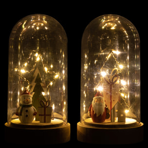 J-Line décoration cloche Sapin/Etoile - bois/verre - mix - LED - 2 pcs