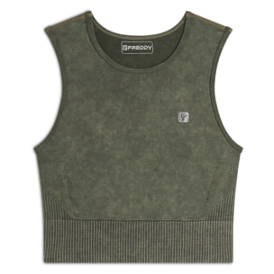 Top corto senza maniche in tessuto seamless ice wash