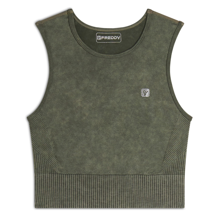 Top corto senza maniche in tessuto seamless ice wash