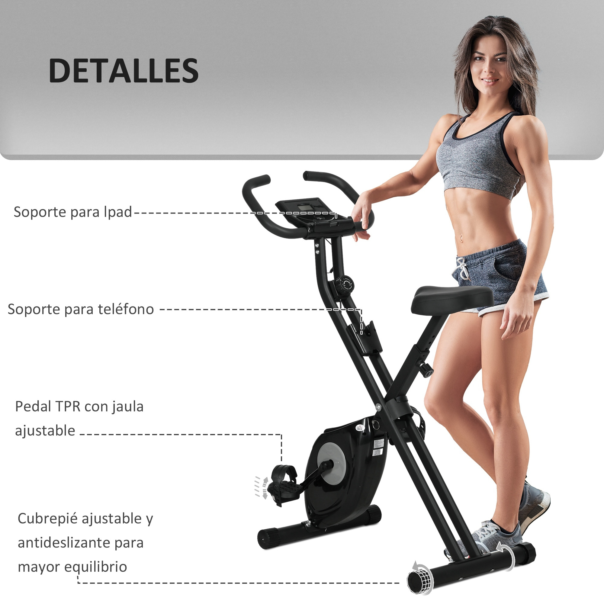 Bicicleta Estática Plegable con 8 Niveles de Resistencia Magnética Bicicleta de Ejercicio Fitness con Pantalla LCD y Asiento Regulable para Casa Oficina 43x85x109 cm Negro