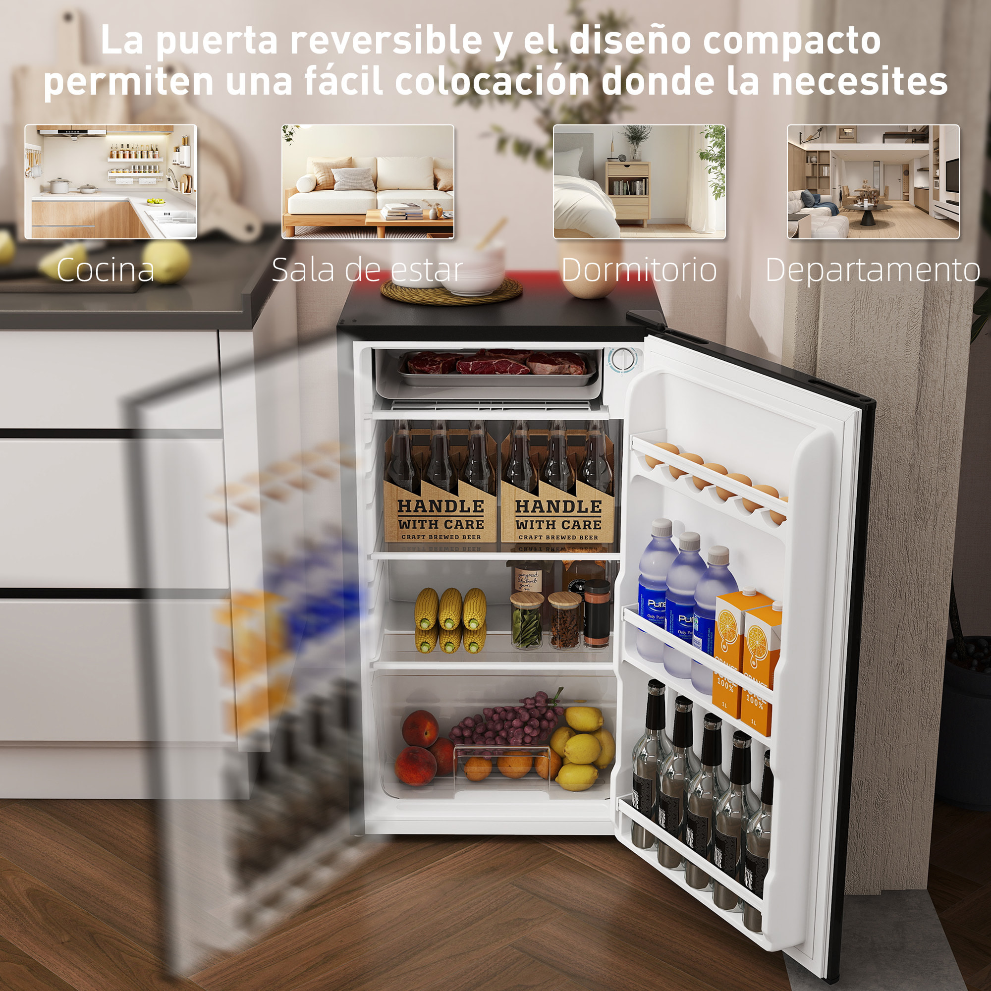 Nevera Pequeña 91 L con Congelador, Mini Frigorífico Silenciosa, Frigorífico Pequeño Bajo Encimera con Temperatura Regulable 5 Niveles, Puerta Reversible y Estantes Ajustables, Negro