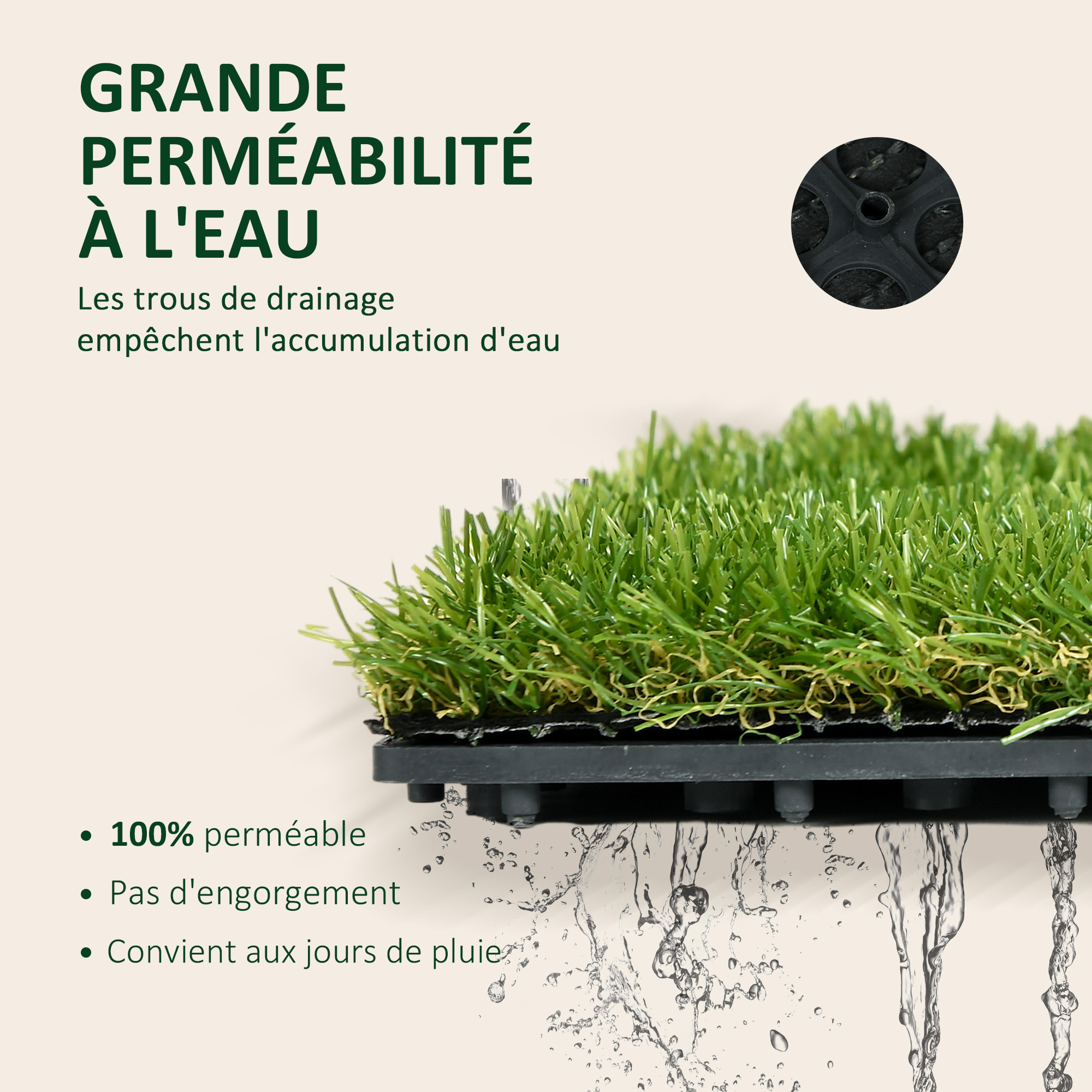 Gazon synthétique artificiel set de 10 dalles carreaux 30 x 30 cm épaisseur confort 3,5 cm à emboîter vert