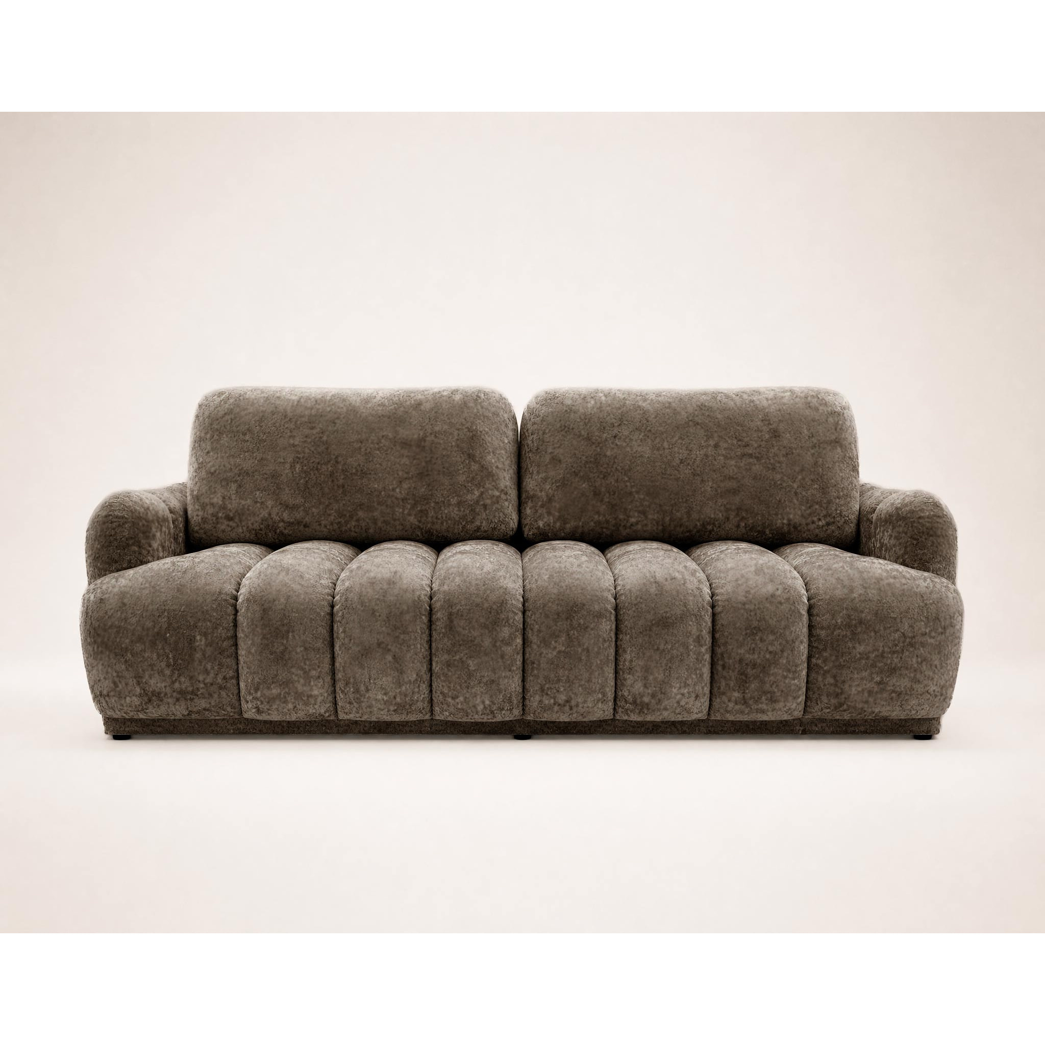 Silvia - Canapé droit 3 places convertible avec coffre - en tissu bouclette - Marron