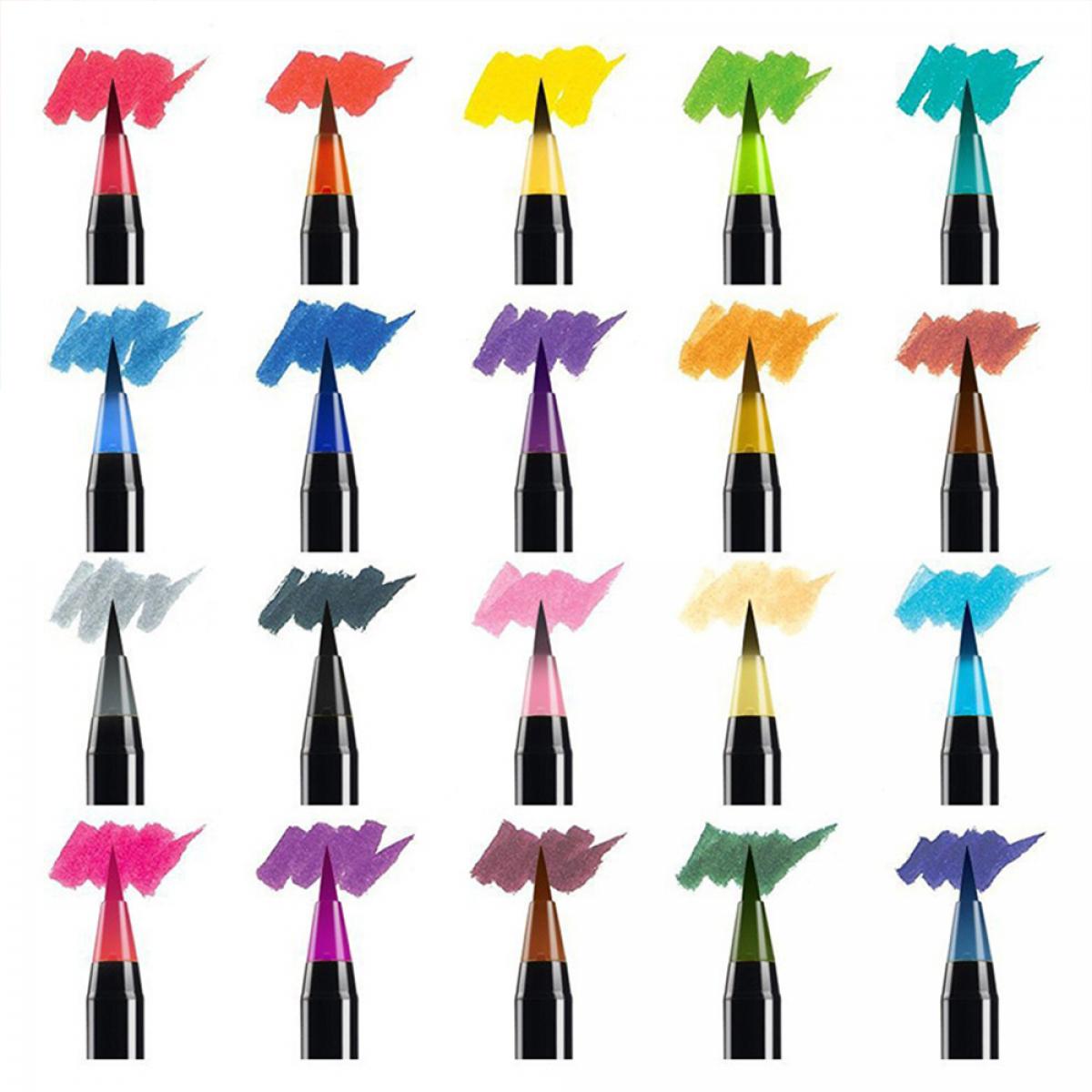 Set de 20+1 Rotuladores con punta de pincel acuarelables con pincel mezclador de agua. Pinceles premium de nylon flexible para Manga, dibujos y caligrafía.