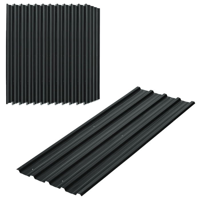 Juego de 12 Paneles para Tejado de Acero Galvanizado Chapas Perfiladas de Techo 7m² para Caseta de Herramientas Cobertizo Exterior 129x45cm Gris Oscuro