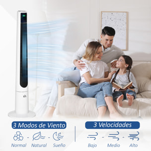 Ventilador de Torre, Ventilador de Pie Silencioso 50W con Control Remoto, 3 Velocidades, 3 Modos, Temporizador 12H, Oscilación 40°, Pantalla LED, para Hogar y Oficina, Blanco