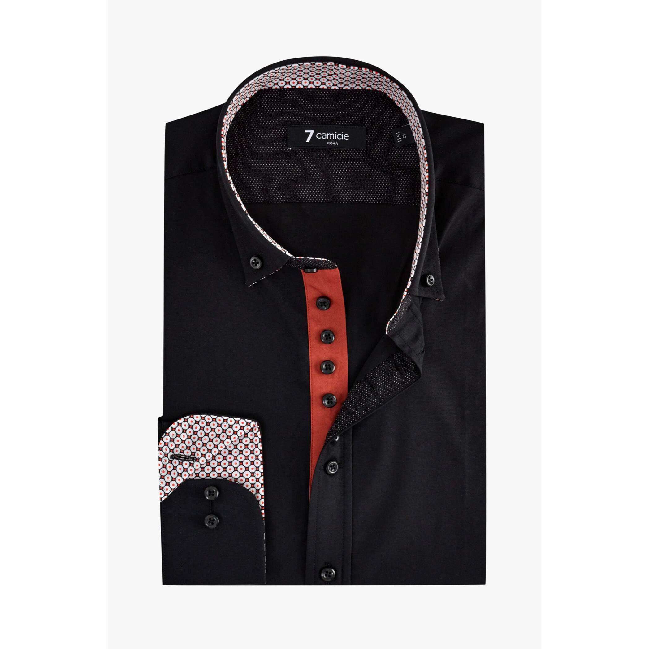 Camicia Uomo 1 Bottoni Button Down Slim Popeline Stretch Unito Nero