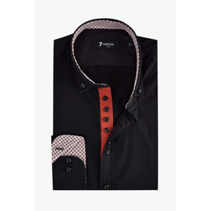 Camicia Uomo 1 Bottoni Button Down Slim Popeline Stretch Unito Nero