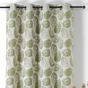 Rideau à Oeillets Motif Feuillage avec Relief - Vert Olive