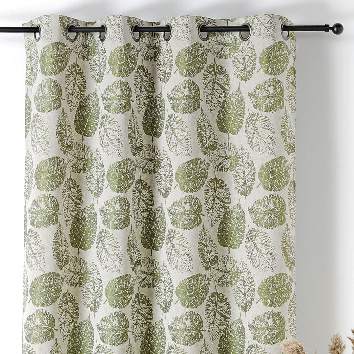 Rideau à Oeillets Motif Feuillage avec Relief - Vert Olive