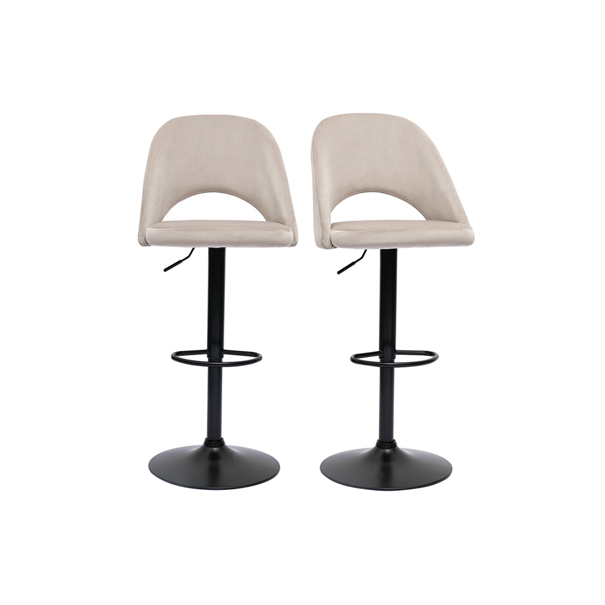 Tabourets de bar relevables en velours taupe et métal noir (lot de 2) COSETTE