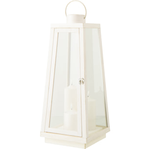 J-Line Lanterne + Bougie - verre - blanc - large - lumières LED